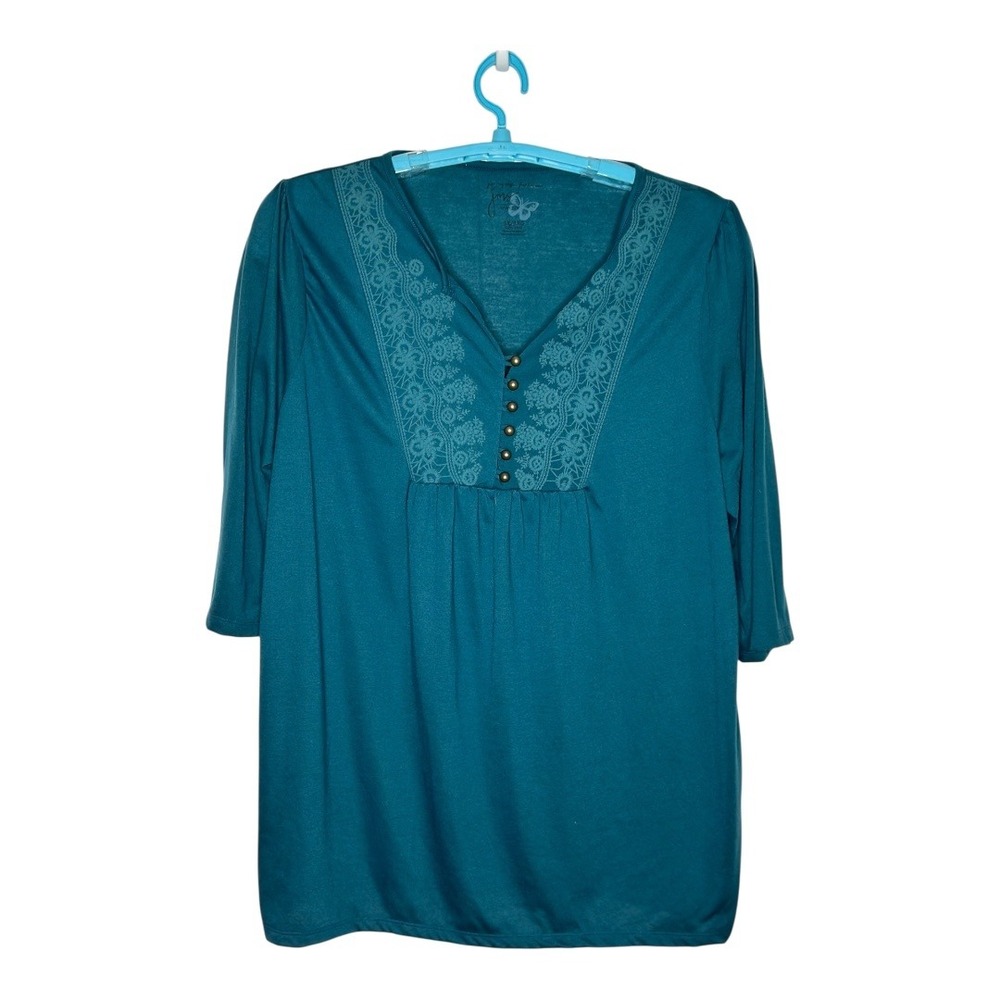 JMS Just My Size Embroidered‎ Neckline 3/4 Sleeve Casual Tunic Top Plus Size 3X